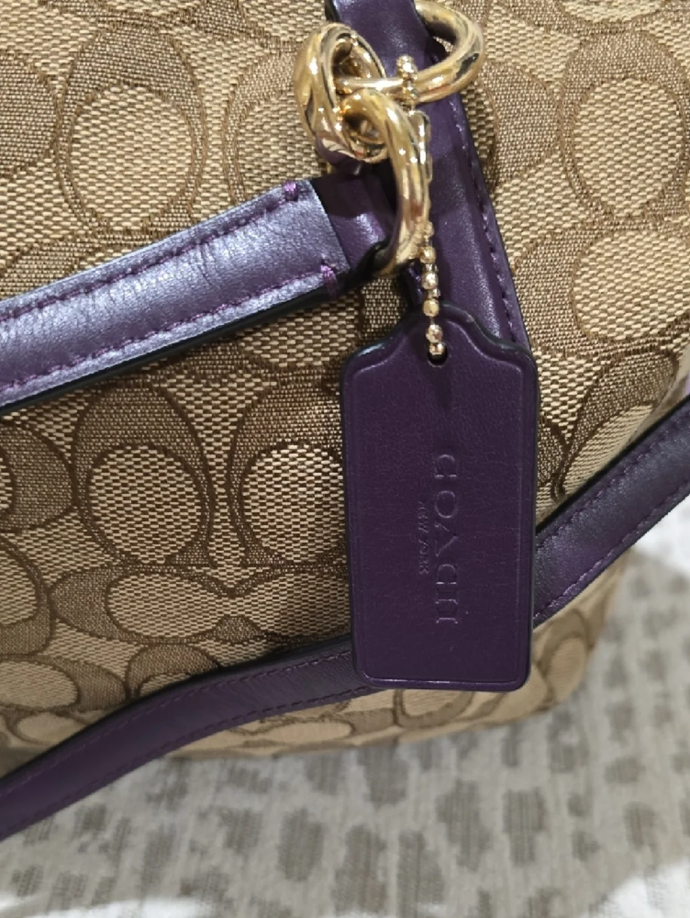 Coach Kelsey Brown Signature Satchel with Purple Leather Accents - Picture 8 of 15